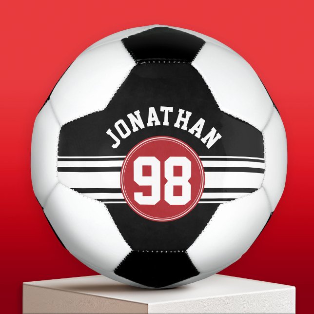 Black and Red Sports Jersey Custom Name Number Soccer Ball (Custom Soccer Ball)