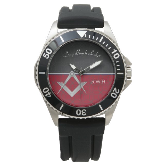 Black and Red Sporty Monogram Masonic Watch (Front)