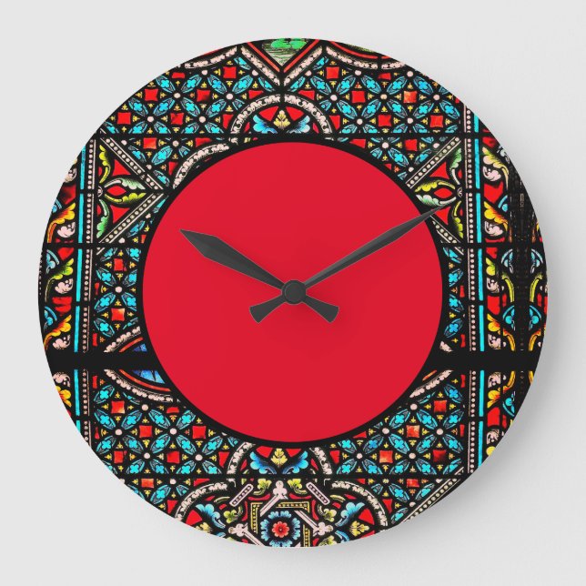 Black and Red Stained Glass Wall Clock (Front)