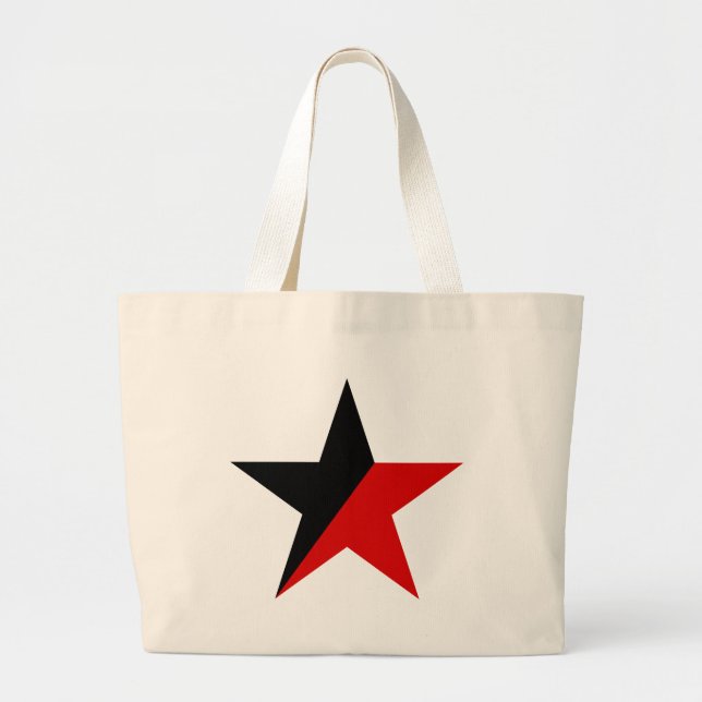 Black and Red Star Anarcho-Syndicalism Anarchism Large Tote Bag (Front)