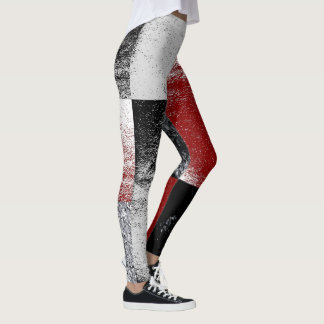 Black and Red Stone Finish Style Block Design Leggings