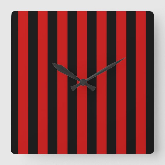 Black and Red Stripe Square Wall Clock (Front)