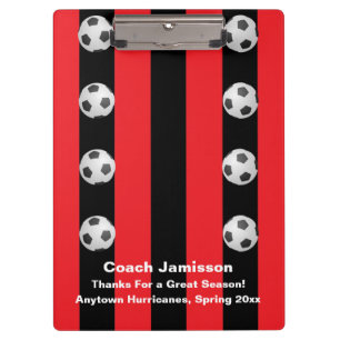 Black and Red Stripe, Thank You Best Soccer Coach Clipboard