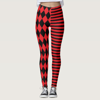 Black and Red Stripes and Diamond Clown Leggings