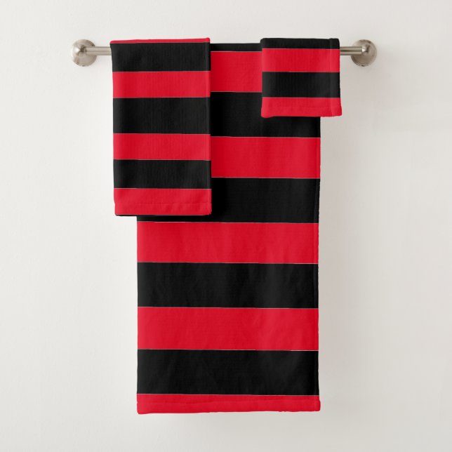 Black and Red Stripes Bath Towel Set (Insitu)