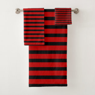 Black and Red Stripes Bath Towel Set