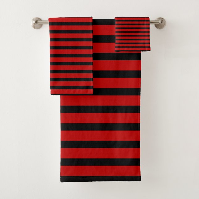 Black and Red Stripes Bath Towel Set (Insitu)
