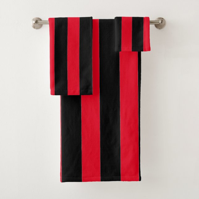 Black and Red Stripes Bath Towel Set (Insitu)