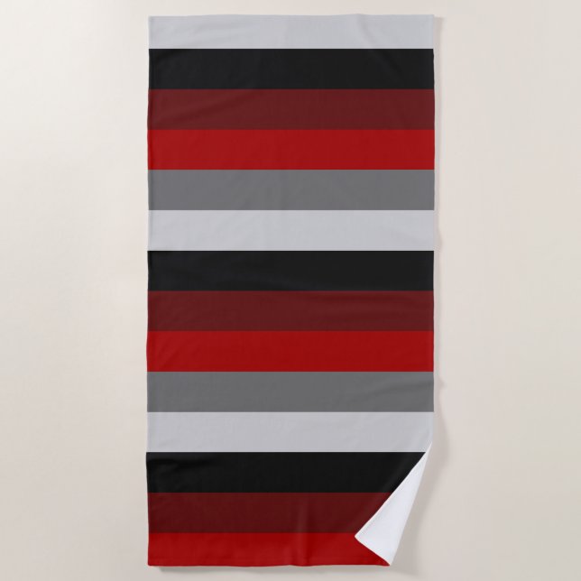 Black and Red Stripes  Beach Towel (Front)