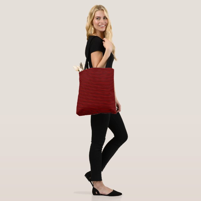 Black and Red Stripes Tote Bag (On Model)