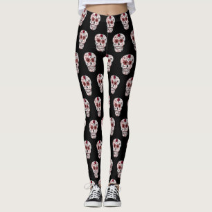 Black And Red  Sugar Skull Leggings
