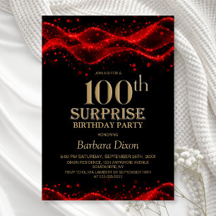 Black and Red Surprise 100th Birthday Party Invitation