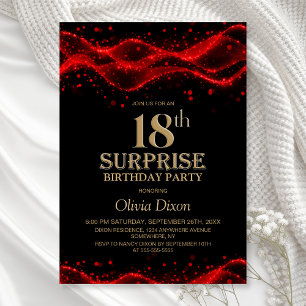 Black and Red Surprise 18th Birthday Party Invitation