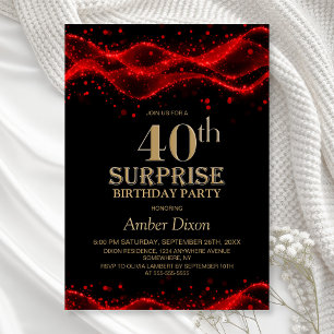 Black and Red Surprise 40th Birthday Party Invitation