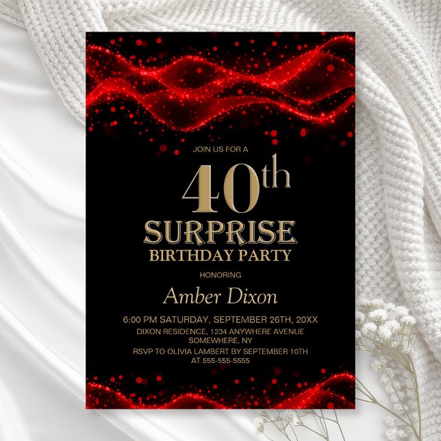 Black and Red Surprise 40th Birthday Party Invitation (Creator Uploaded)