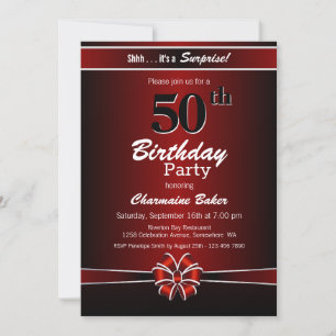 Black and Red Surprise 50th Birthday Party Invitation