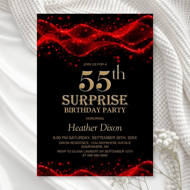 Black and Red Surprise 55th Birthday Party Invitation (Creator Uploaded)