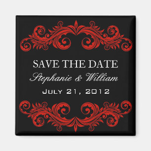 Black and Red Swirl Save The Date Magnet