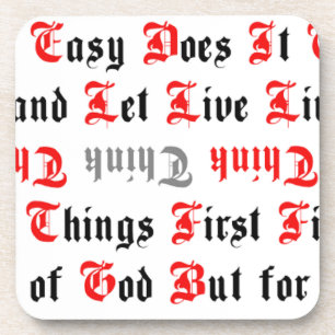 Black and Red Text Recovery Slogans Coaster