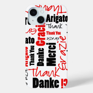 Black and Red Thank You Word Cloud iPhone 15 Case