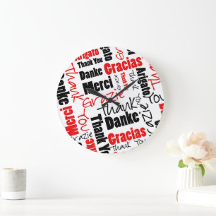 Black and Red Thank You Word Cloud Large Clock