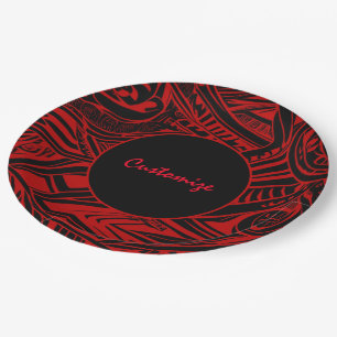 Black And Red Tribal Abstract  Paper Plate