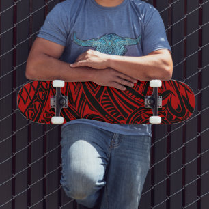 Black And Red Tribal Abstract Skateboard