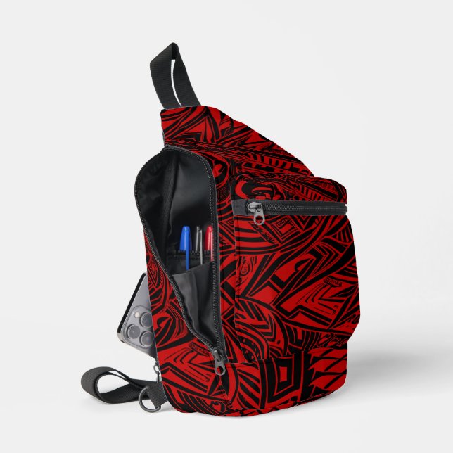 Black And Red Tribal Abstract  Sling Bag (Open)