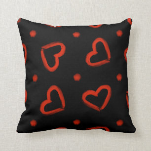 Black and Red Valentines Day Hearts Pattern Cushion