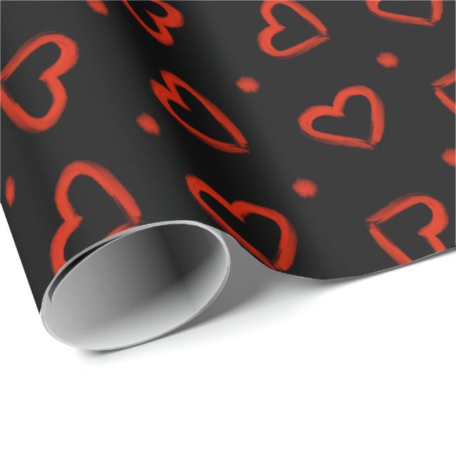 Black and Red Valentines Day Hearts Wrapping Paper (Roll Corner)