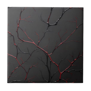 Black and Red Veins Ceramic Tile