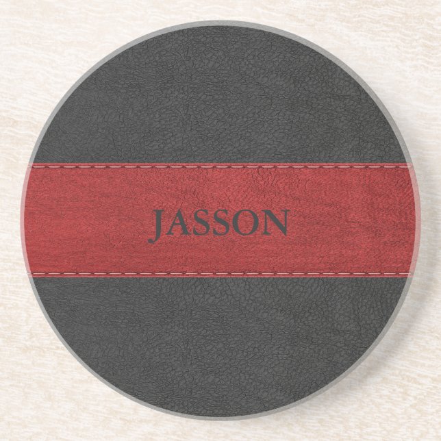 Black And red Vintage Leather Coaster (Front)