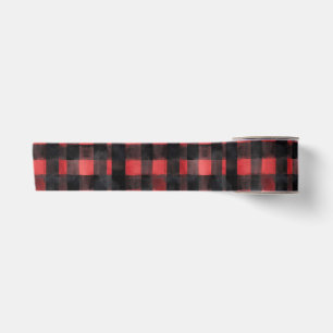 Black and Red Watercolor Plaid Design Satin Ribbon