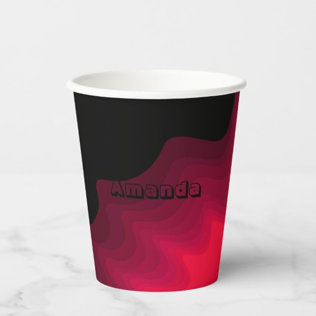 Black and red waves abstract painting paper cups (Front)