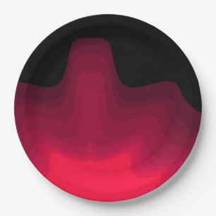 Black and red waves abstract painting paper plate