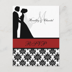 Black and Red Wedding Couple RSVP Card