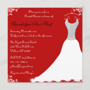 Black and Red Wedding Gown Bridal Shower Invitation