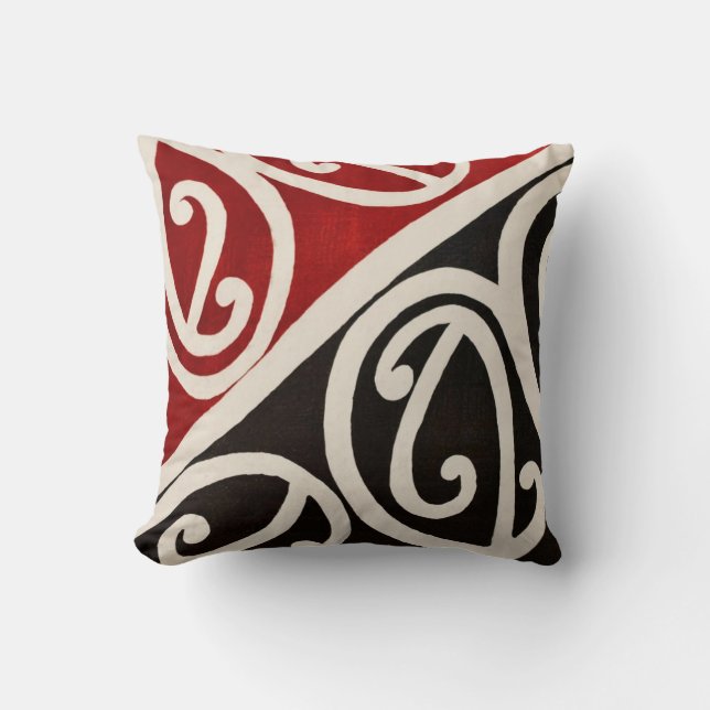 Black and Red with cream Swirls Artistic Burgundy  Cushion (Front)
