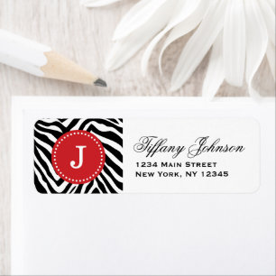 Black and Red Zebra Print Custom Monogram Return Address Label