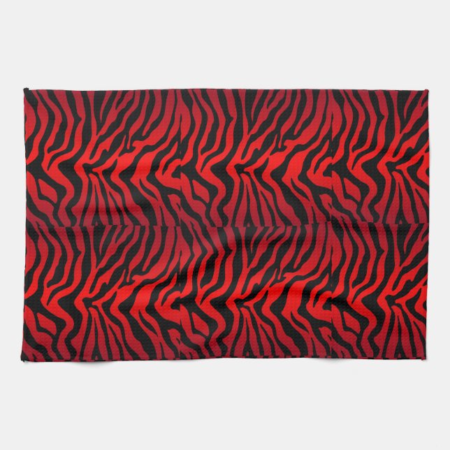 Black and red Zebra striped print Tea Towel (Horizontal)