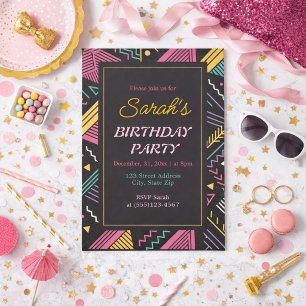 Black and Retro Colourful Birthday Party  Invitation