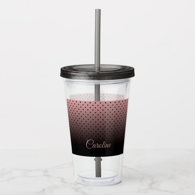 Black and Rose Dots Pattern Acrylic Tumbler (Front)