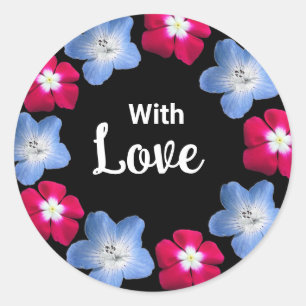 Black and rose flower classic round sticker