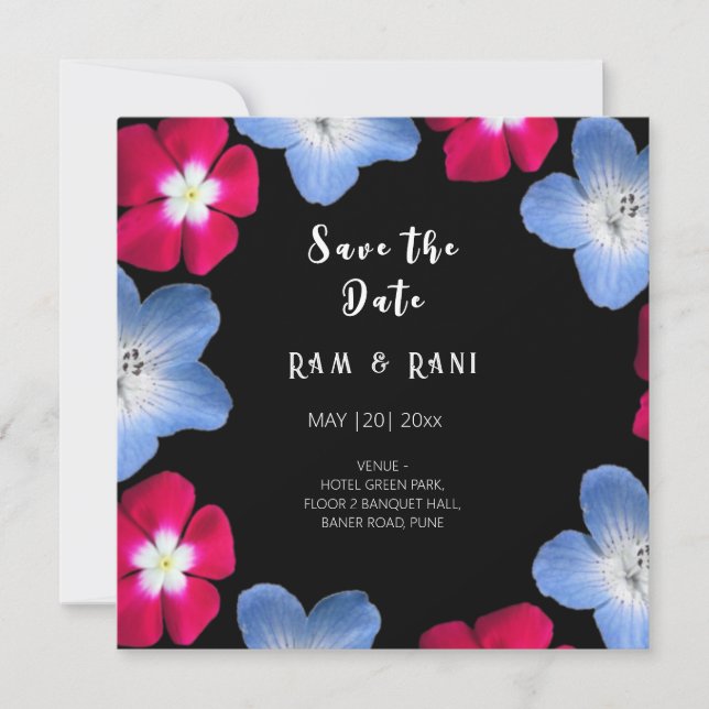Black and rose flower  save the date (Front)