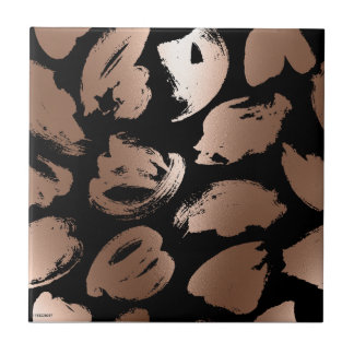 Black and Rose Gold Abstract Brush Ceramic Tile
