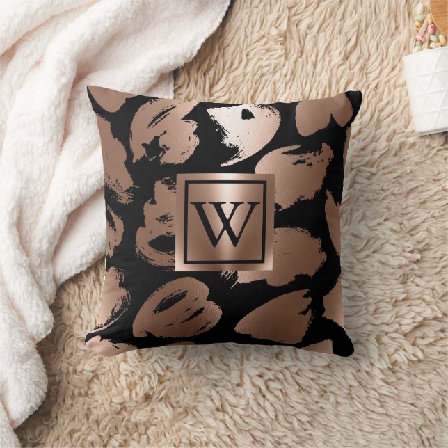 Black and Rose Gold Abstract Brush Cushion (Blanket)