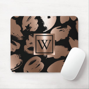 Black and Rose Gold Abstract Brush Mouse Pad