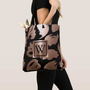Black and Rose Gold Abstract Brush Tote Bag