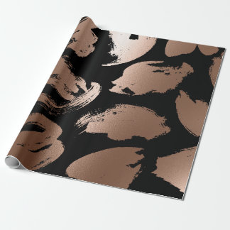 Black and Rose Gold Abstract Brush Wrapping Paper