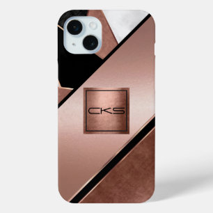 Black and Rose Gold Abstract   Monogram iPhone 15 Mini Case